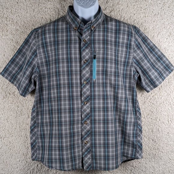 NordicTrack* Men's Short Sleeve Button Down Curved Hem Zipper Pocket Shirt~Large - Picture 1 of 13